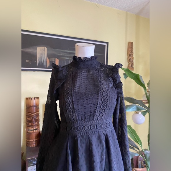 ASOS gothic little black eyelet lace embroidered elegant mini dress boho - Picture 3 of 11